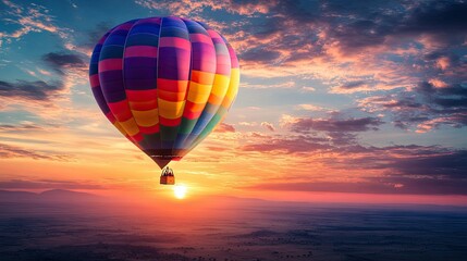 Fototapeta premium Colorful Hot Air Balloon Ascending at Sunset