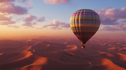 Obraz premium Colorful Hot Air Balloon Soaring Over Desert Landscape