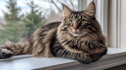 Beautiful Maine Coon Cat with Long Coat