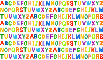 カラフルなアルファベット（大文字）のシームレスパターン　手描き水彩イラスト・手書き文字の素材