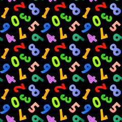 カラフルな数字のシームレスパターン　手描き水彩イラスト・手書き文字の素材