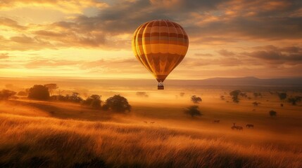 Obraz premium Hot Air Balloon Floating Above Scenic Landscape