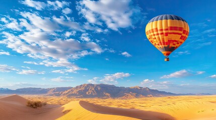Obraz premium Vibrant Hot Air Balloon Over Sahara Desert