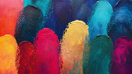 Many different colorful fingerprints background. people diversity concept, identity paint, individuality and friendship, love, together, unique, diverse, community peace.