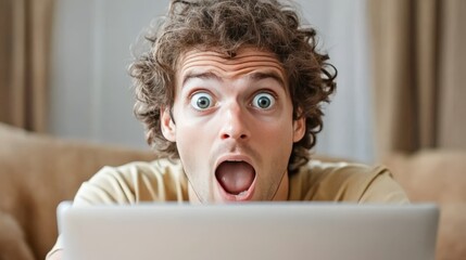 Surprised Man Reacting to Screen