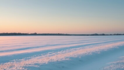 Serene Winter Sunset Over Snowy Field And Trees