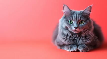 Obraz premium Smoky Gray Longhair Cat on a Vibrant Background