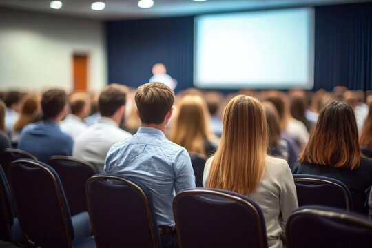 Business Presentation in Conference Room with Audience Attending Seminar or Training Session