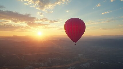 Fototapeta premium Red Balloon Floating in a Sunset Sky