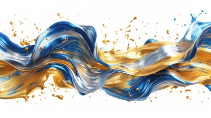 Abstract wave of blue and gold paint splashes, conveying energy and creativity.