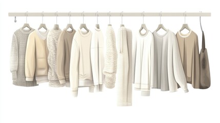 Neatly Arranged Beige and White Sweaters