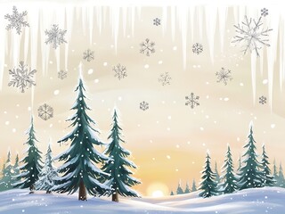 Obraz premium Winter Sunset Scene With Snow Covered Pine Trees