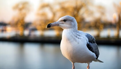 Obraz premium A harmonious blend of gold and nature with serene bird on the riverside