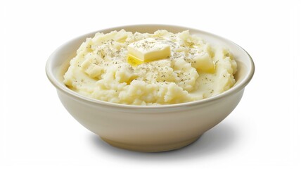 Creamy mashed potatoes with butter in a rustic bowl
