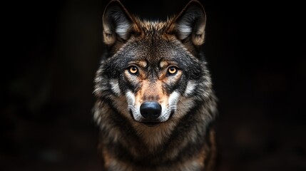 Obraz premium A wolf with piercing eyes stares intensely at the camera.