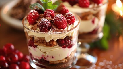 Festive Treat: Gingerbread Tiramisu Trifles with Raspberry and Mint