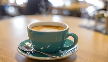 Fototapeta premium A cozy ceramic cup with steaming hot drink, a moment of relaxation.