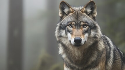 Obraz premium A wolf with piercing eyes stares intensely at the camera.