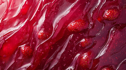 Red fruit jam texture closeup. macro sweet organic delicious homemade jelly marmalade liquid, healthy tasty berry dessert, strawberry cooking syrup, juicy gelatin.