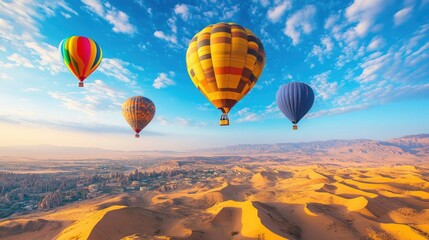 Naklejka premium Colorful Hot Air Balloons Over Scenic Landscape