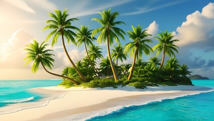 Tropical Island Paradise Palm Trees White Sand Blue Ocean