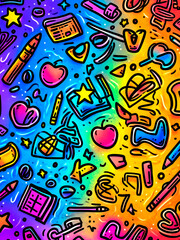 Obraz premium AI-Generated image of A colorful drawing of school supplies and a star. The drawing is in the shape of a book