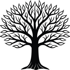 Obraz premium Black and white silhouette of a tree with intricate branches, symbolizing nature, growth, and life.