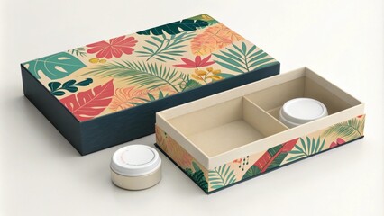 Recycled paper is molded into an elegant box featuring a smooth finish and a vibrant print ideal for organic skincare products.