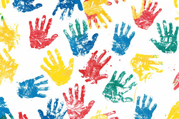 Handprint Print Repetitive Pattern of Rainbow Colored Handprints for Kids' Room Decor and Fun Wallpaper Designs