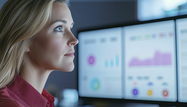 Financial performance tracking represented by interactive dashboards, collaborative workspace, vibrant color palette promoting energy and innovation