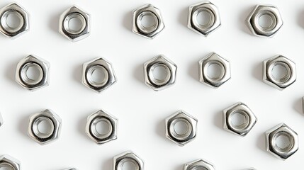 Close-up of Shiny Metal Nuts Arranged in a Geometric Pattern