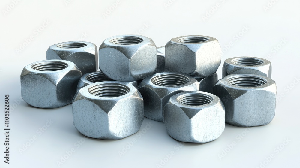 Poster close-up view of metallic nuts on a smooth surface