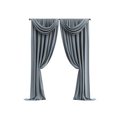 Elegant Gray Drape Curtains, Isolated on White Background
