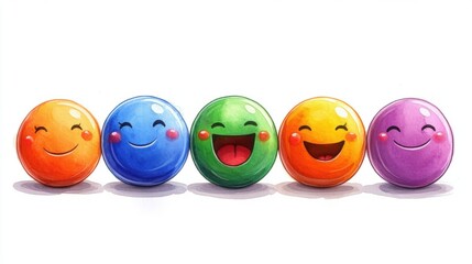 Colorful Cartoon Smiley Faces on Bright Background, Expressing Joy, Happiness, and Positivity Through Vibrant and Cheerful Emotions, Ideal for Fun Themes and Creative Projects