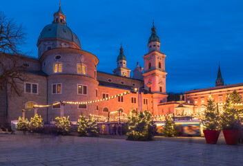 Decorations of Christmas market at Residenzplatz square - Salzburg, Austria