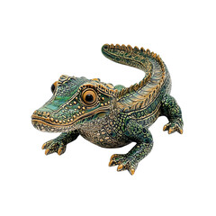 Obraz premium Exquisite Hand-Painted Green and Gold Alligator Figurine - Decorative Reptile Statue