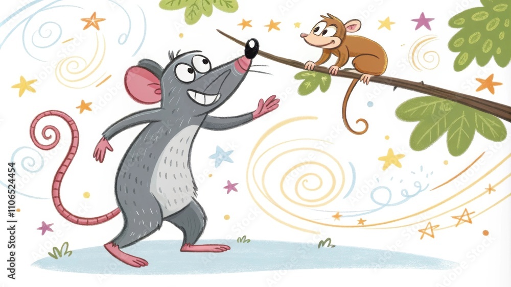 Poster witty rat with determined monkey the witty rat stands boldly with a cheeky grin while the determined