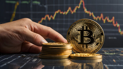 Bitcoin Coin Gripped in Hand: A Symbol of Digital Trading and Investment Potential