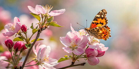Obraz premium butterfly perched on a vibrant spring flower in soft focus