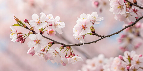 Obraz premium close-up of cherry blossoms on branches against a soft pastel background