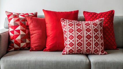 Red Pillow Patterns, Minimalist Sofa Cushion Designs, Geometric Textile Prints, Red Home Decor, Abstract Pillow Design
