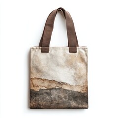 Vintage textured tote bag with abstract earth-tone design