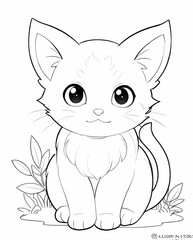 Obraz premium Playful Kitty Line Art for Kids to Color and Enjoy a Cat-Themed Adventure Coloring Page