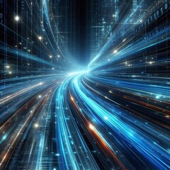 Obraz premium Abstract Road with Blue Light Trails Representing Data Transfer and Digitization