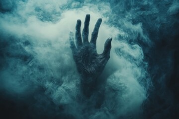 Eerie Hand Emerging from Smoke