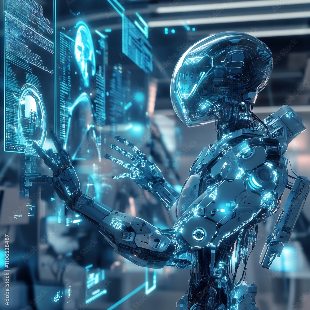 Aufkleber a dynamic scene featuring robotic engineering with advanced alloys flexible materials