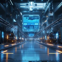 A cutting edge futuristic warehouse showcasing the of robotic systems holographic data interfaces and advanced digital technologies to optimize supply chain logistics and distribution