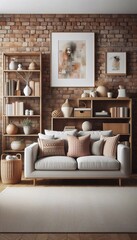 Cozy Living Room with Rustic Brick Wall and Stylish Design
