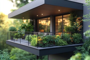 Fototapeta premium Modern Balcony with Lush Greenery