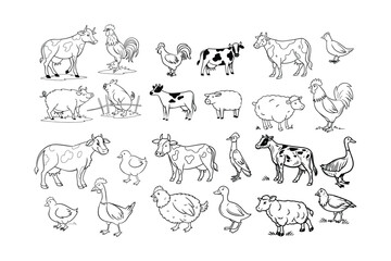 vintage silhouette farm animal vector set.